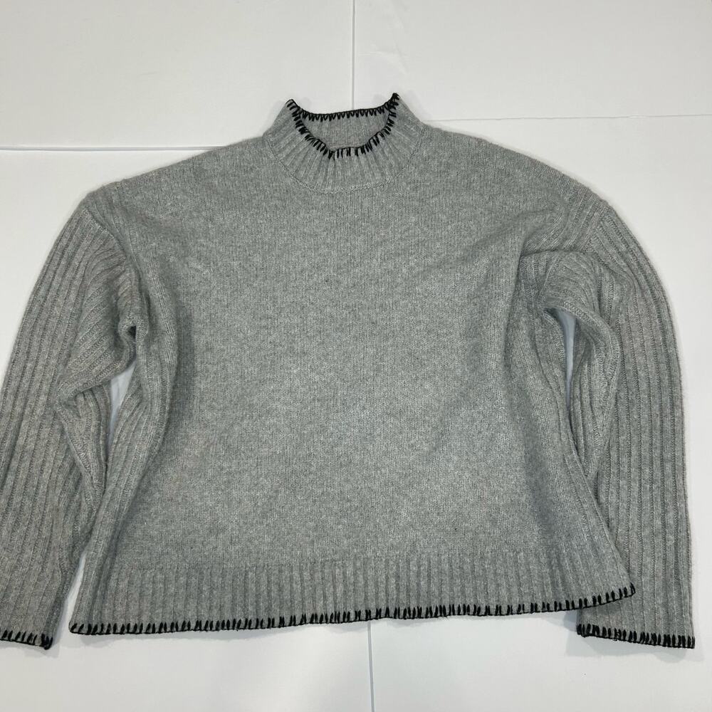 Revolve Joie Mock Neck Sweater Gray with Contrast black stitching. Women’s XL